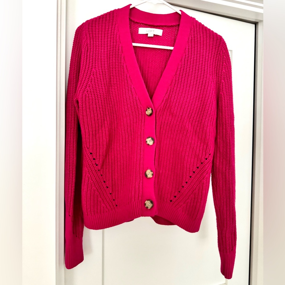 LOFT Magenta Pink Button-Up Cardigan